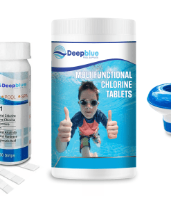 Deep Blue Pro - Multifunctional Mini 20g Chlorine Tablets 1kgWITH Floating dispenser and test strips. Stabilised clarifier algae inhibitor